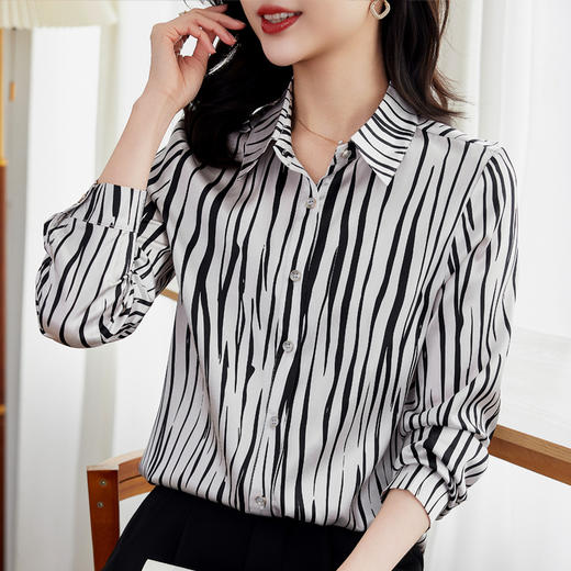 丁摩 弹力缎重磅真丝衬衫女长袖上衣LS01 商品图0