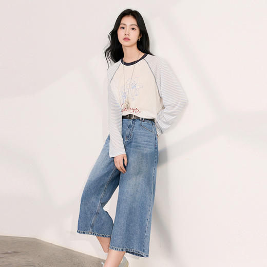 【100棉】三彩2026夏季新款休闲牛仔裤直筒七分裤复古M 商品图3