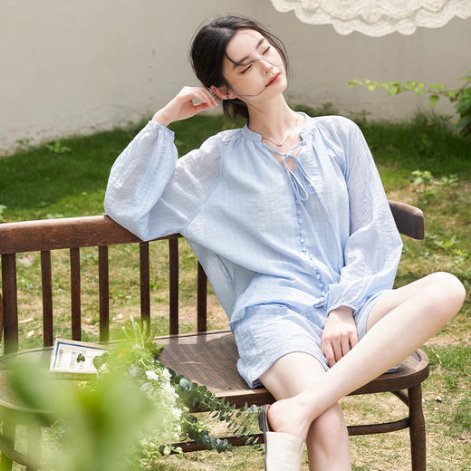 【清爽天丝】慵懒随性套装女夏季泡泡袖衬衫搭短裤两件套LXD50924 商品图2