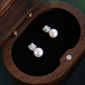 子佩集【方圆栖光】银S925珍珠惜王妃耳钉【E4892】双色方块2602