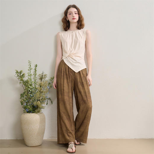 【限时秒杀】新中式国风套装女夏季不规则扭结无袖上衣搭阔腿裤两件套LXD51047 商品图3