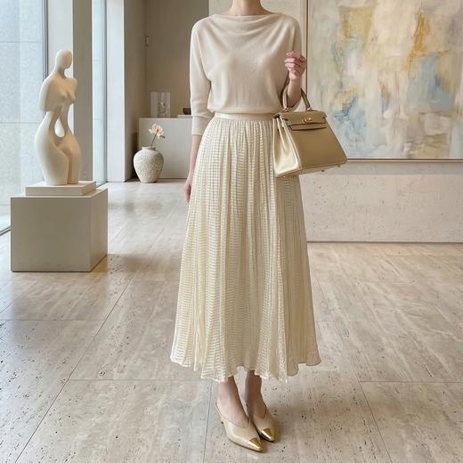 步步生花~宽松显瘦高腰百褶半身裙女A字设计感小众松紧腰长裙 商品图1