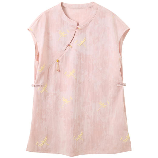 三彩2026夏季新款新中式小衫印花宽松上衣盘扣设计感M 商品图4