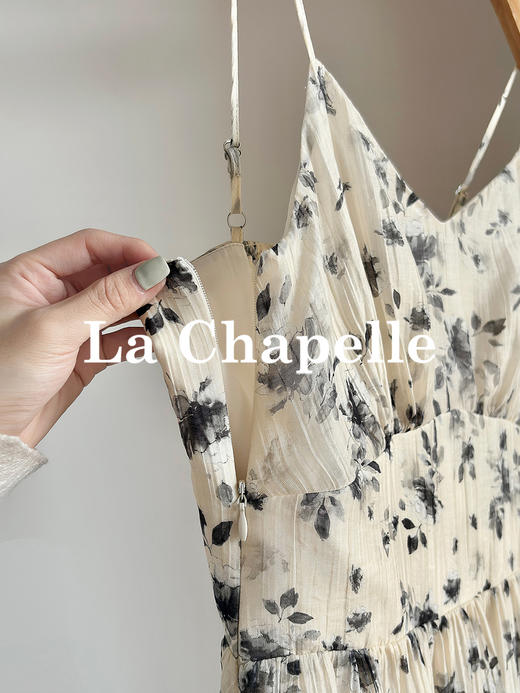 专柜实拍【天丝莱赛尔】拉夏贝尔/La Chapelle轻奢线！法式V领撞色花朵后背松紧吊带裙气质温柔连衣裙 商品图4