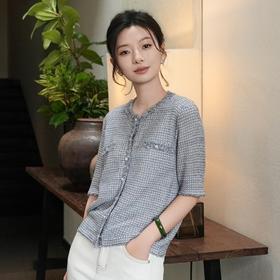 西子/海港漫步32支亚麻莱赛尔法式小香风春夏针织衫/MSHY0322