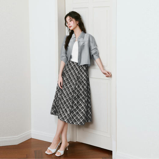 【商场同款】诗凡黎翻领抽绳衬衫2025夏新款天丝短外套3G4510811 商品图1