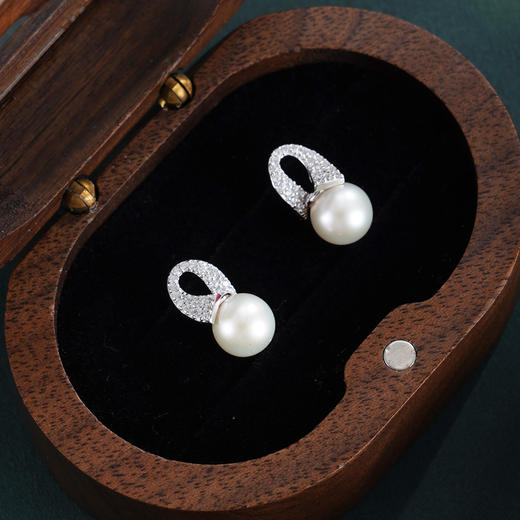 子佩集【温柔守候】银S925珍珠惜王妃耳钉【E4969】双色丝带环形2602 商品图0