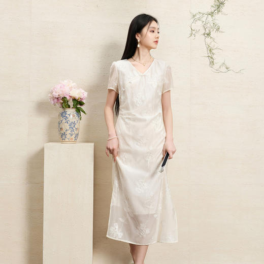 【月明清辉】三彩2026夏季新款新中式连衣裙绣花A字裙长裙C 商品图2