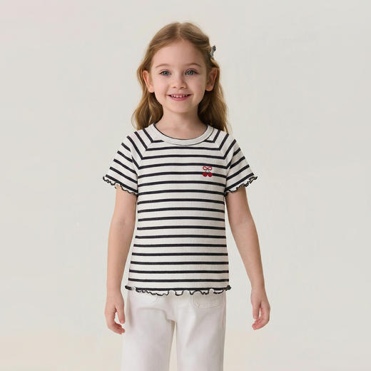 马克珍妮甜酷条纹女童柔弹水果T2026年夏装新款560955 商品图1