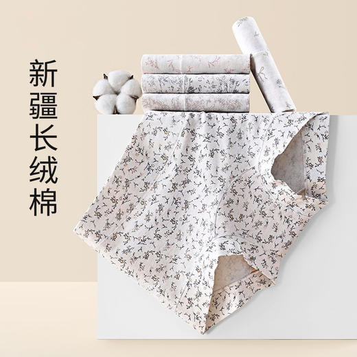 雀说 【4条】碎花纯棉平角内裤女10A抗菌加长裆高腰四角短裤CM-22 商品图1