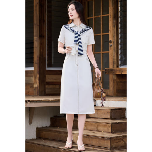 米思阳2026夏季新款时尚通勤短袖连衣裙Polo领设计收腰衬衫裙2439/1049 商品图4