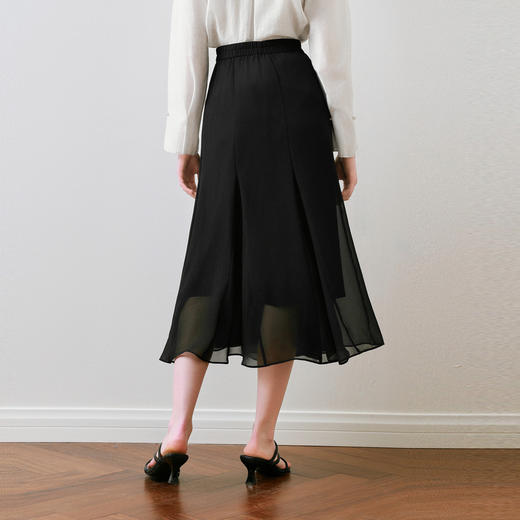 【商场同款】诗凡黎黑色半身裙2025夏新款A字长款纱裙3G4140551 商品图4