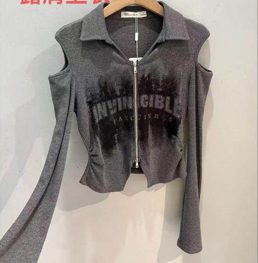 NC翻领拉链露肩小衫51220（灰）春季961010460321 商品图1