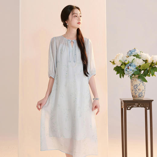 【空谷幽兰】三彩2026夏季新款莱赛尔印花连衣裙吊带裙两件套C 商品图1