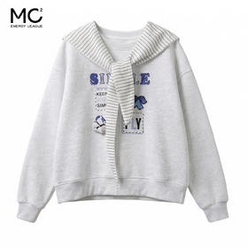 女装配条纹帽小马立体绣款卫衣-10060W6212019