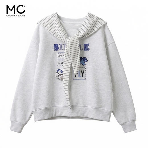 女装配条纹帽小马立体绣款卫衣-10060W6212019 商品图0