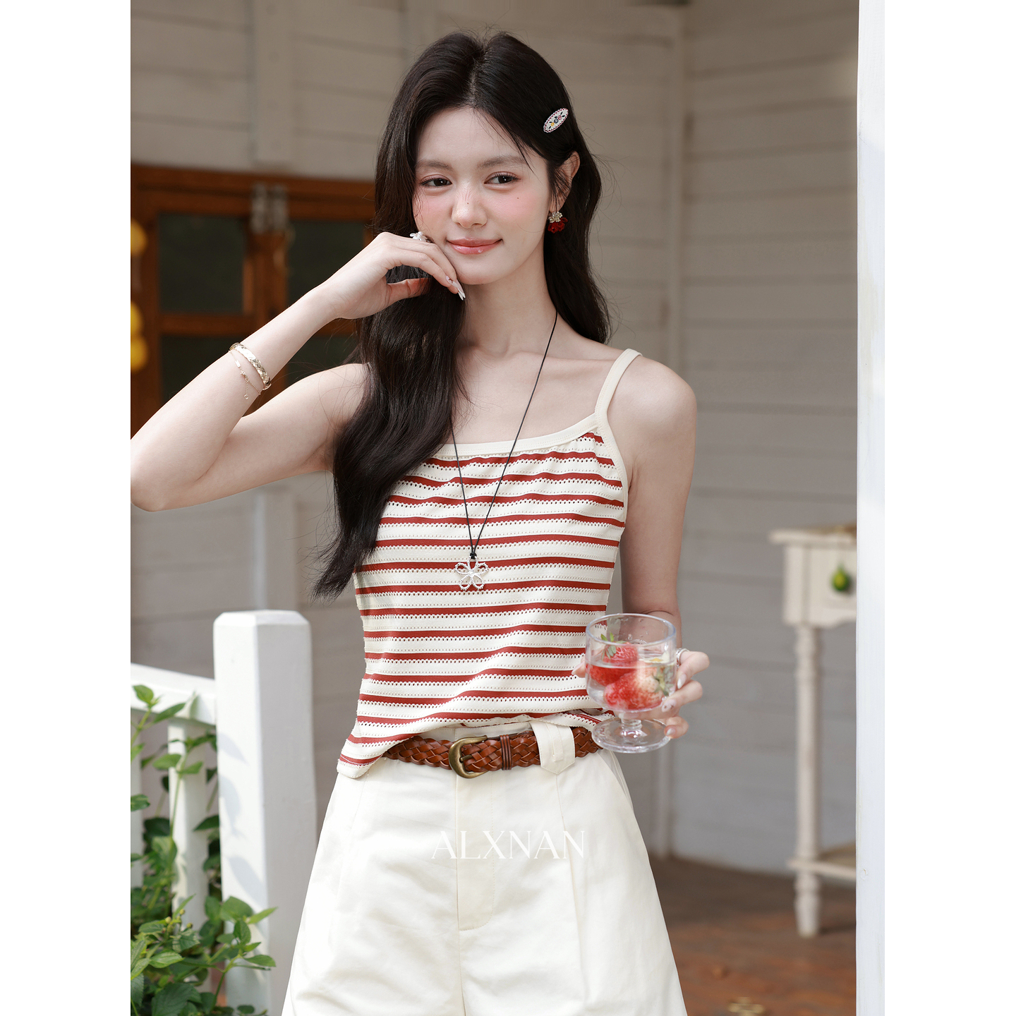 鹿向南【0331/20:00新品前1小时7折限量100件】条纹背心吊带