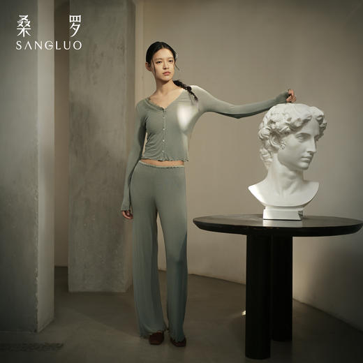 免穿文胸』桑罗羊绒针织套装裸感亲肤打底三件套女家居服秋冬外穿 商品图2