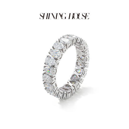 ShiningHouse[培育] 18k金钻石戒指 排钻戒指梨形3克拉钻人工真钻人造钻石K金戒指设计感豪华群镶钻石戒指悦己送礼臻选【此商品不支持7天无理由退货退款】预计3日发货 商品图2