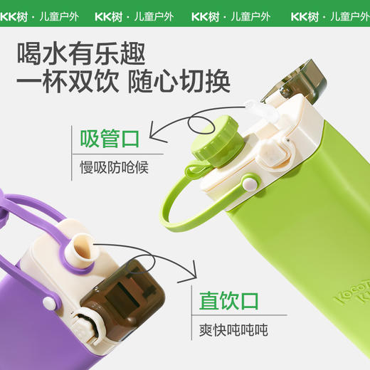 KK树儿童水杯上学直饮吸管杯子食品级硅胶户外小学生便携式水壶卷卷硅胶大方杯 商品图3