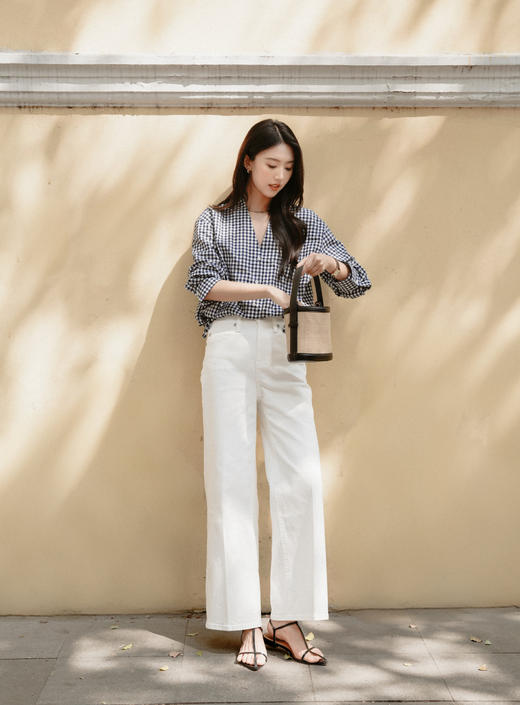 之禾 经典万年款白色直筒牛仔裤 商品图0