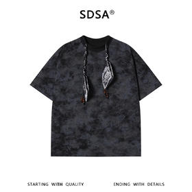 SDSA男装2026新款轻奢小众设计扎染领系带装饰圆领短袖T恤百搭