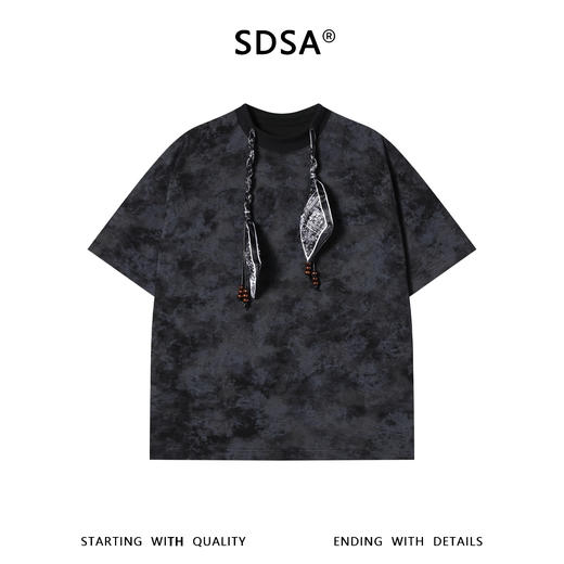 SDSA男装2026新款轻奢小众设计扎染领系带装饰圆领短袖T恤百搭 商品图0