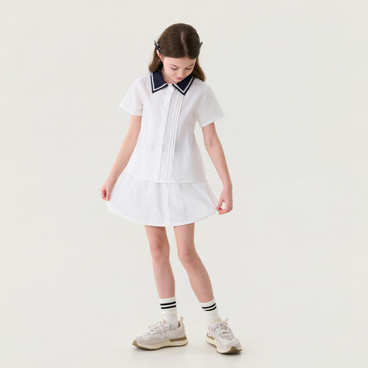 马克珍妮海军学院风女童纯棉短袖套装2026年夏装新款560601 商品图1