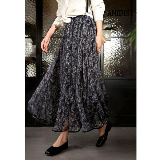 时尚高腰佩斯利花纹压褶大摆半身裙 商品图4