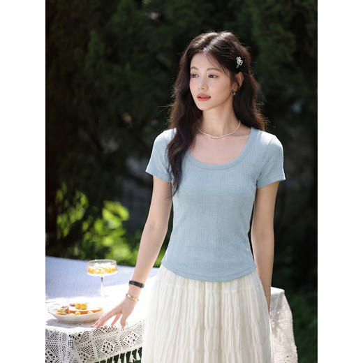 鹿向南【0402/20:00新品前1小时5折限量100件】气质款湖蓝色T恤女 商品图4