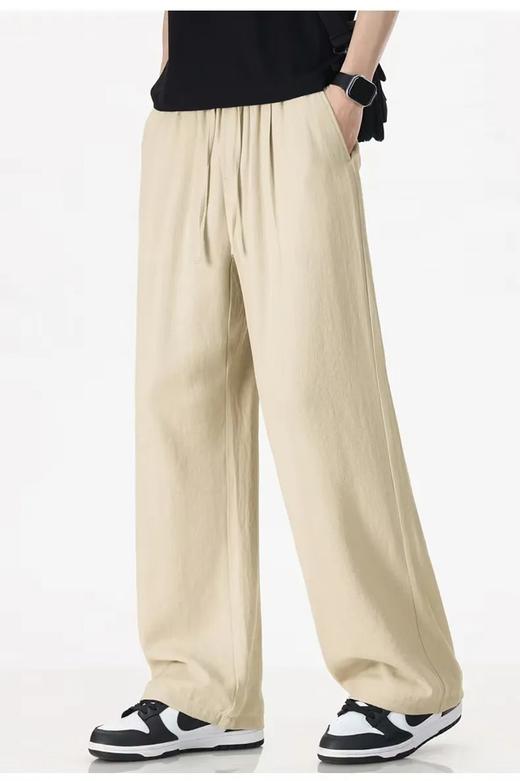 F033128夏季棉麻裤松紧腰柔软透气男士修身直筒纯色简约休闲亚麻长裤 商品图9