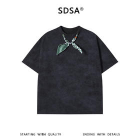 SDSA男装2026新款轻奢小众设计扎染领系带装饰圆领短袖T恤百搭