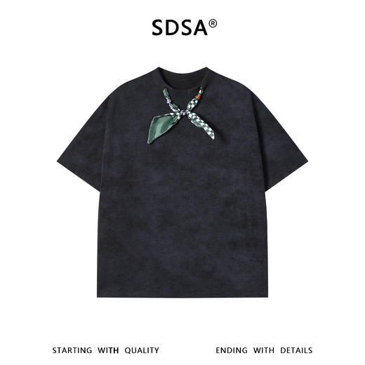 SDSA男装2026新款轻奢小众设计扎染领系带装饰圆领短袖T恤百搭 商品图0