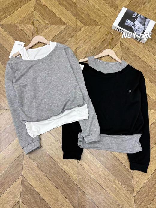 F033153一包2件装春夏季新款女士假两件小心机两穿可平肩穿长袖卫衣 商品图2