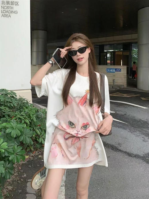 特价出！少量！售完无补！甜酷少女感！ADER猫咪印花宽松短袖T恤！ 商品图3