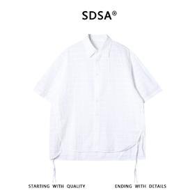 SDSA男装2026新款高贵轻奢提花条纹肌理侧摆抽绳短袖衬衫百搭时尚