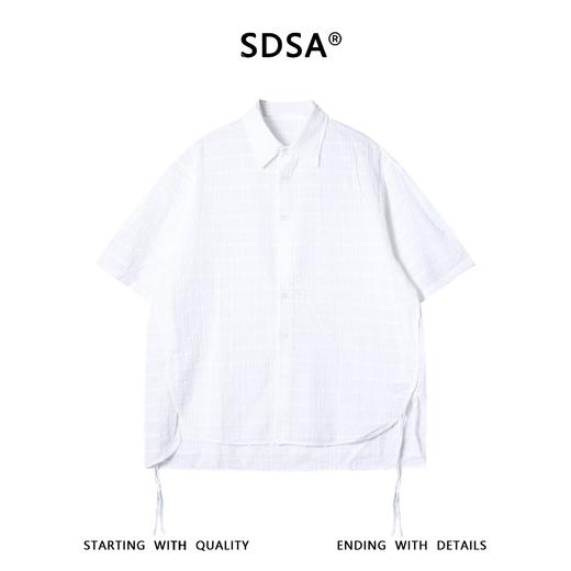 SDSA男装2026新款高贵轻奢提花条纹肌理侧摆抽绳短袖衬衫百搭时尚 商品图0