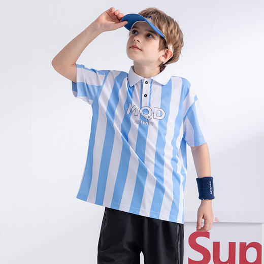 【MQD】童装男女大童夏新款儿童条纹轻薄透气POLO衫宽松舒适短袖T恤 商品图1