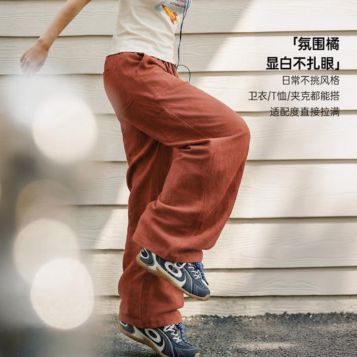 马登橘色大口袋薄款松紧腰宽松直筒伐木工装裤子纯棉休闲长裤女士 商品图3