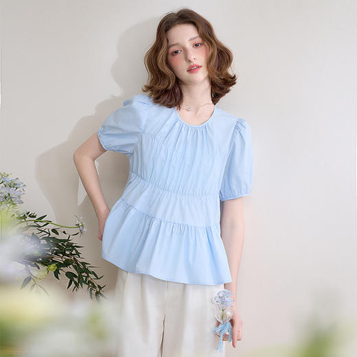 甜美俏皮减龄泡泡短袖圆领衬衫女春娃娃款宽松衬衣LXD50313 商品图3