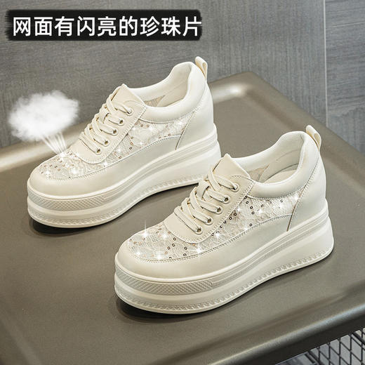 春夏女鞋新款内增高小白鞋女高跟透气网面厚底松糕底单鞋网鞋板鞋1310 商品图2