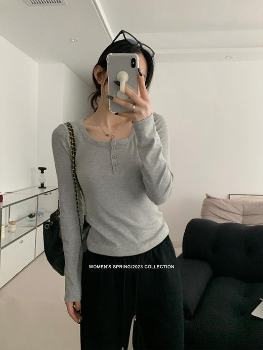 【限时秒杀！4.12下架， 库存有限，秒杀品任意两件再优惠10元】春日Crush . 辣妹打底 春夏超好穿的纽扣打底衫，修身的版型 超显身材，简单不挑人，软软糯糯-梵轩 商品图5