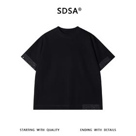 SDSA男装2026新款高贵轻奢简约网格钉珠拼接宽松短袖T恤百搭宽松