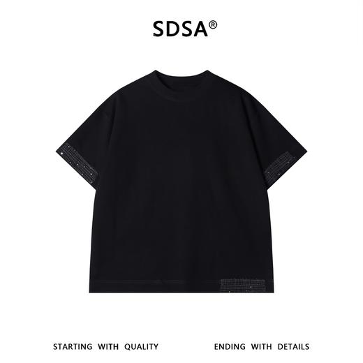 SDSA男装2026新款高贵轻奢简约网格钉珠拼接宽松短袖T恤百搭宽松 商品图0