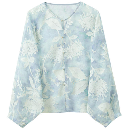 三彩【烟雨入画】2026夏季新款新中式印花烧花宽松小衫衬衣上衣C 商品图4