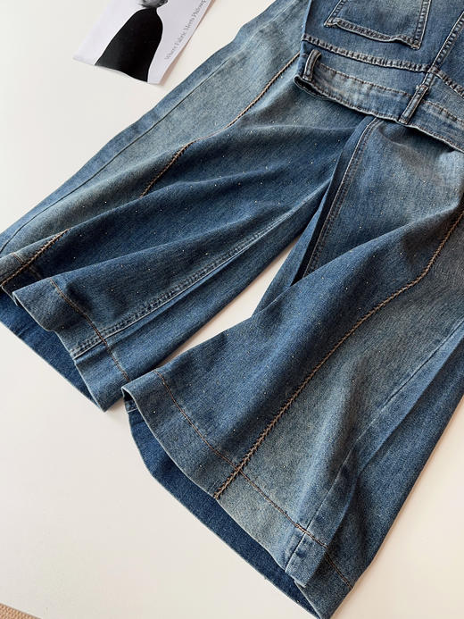 欧货立体拼接麦穗烫钻满天星阔腿牛仔裤 商品图12