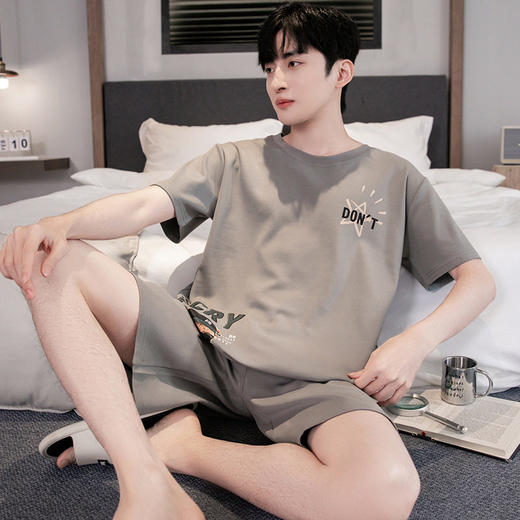 纯棉睡衣男士夏季薄款凉爽套头短袖短裤套装简约印花中青年家居服   JL-YS9043 商品图2