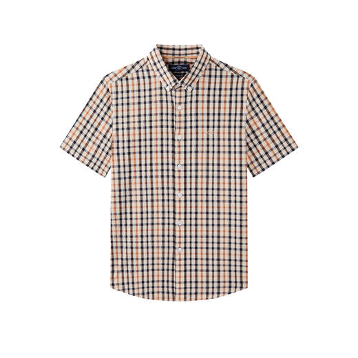 【纯棉舒适】德鲨卡其色短袖衬衫男2026夏款休闲格子上衣打底衬衣 商品图4