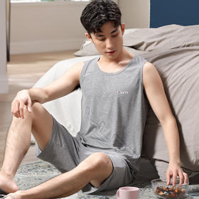 睡衣男夏季莫代尔背心无袖短裤中青年薄款大码宽松男士套装家居服   JL-19514B/19514/19517