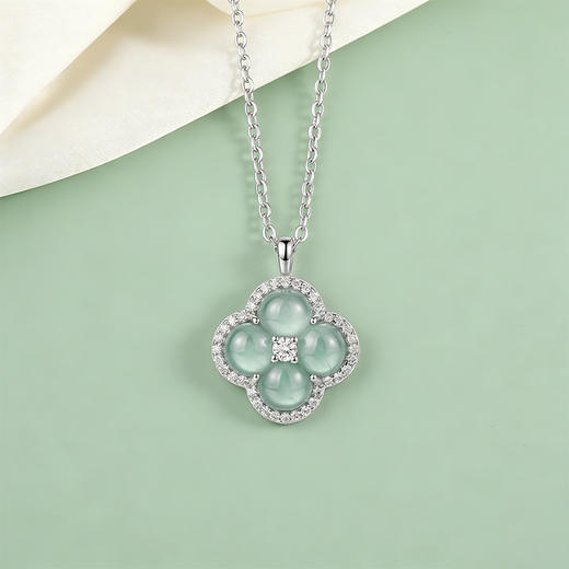 【宏艺珠宝】玉叶清辉·银s925项链镶嵌翡翠 商品图4